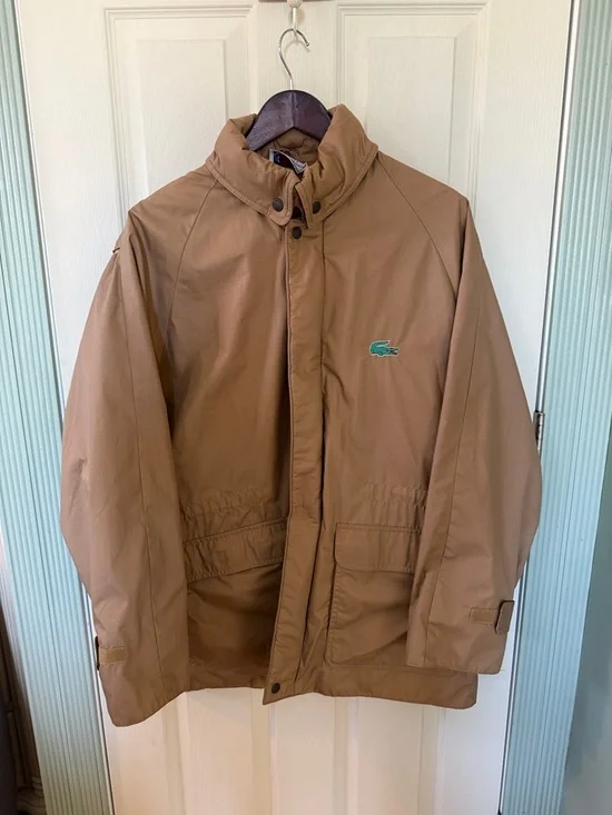Lacoste Men's Tan Lightweight Raincoat/parka with Green Crocodile Logo - Picture 1 of 12
